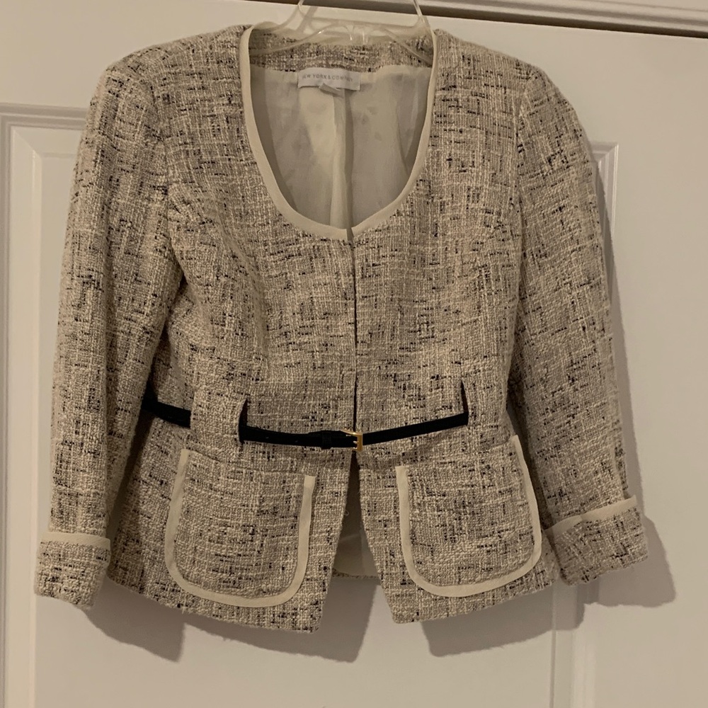 New York & Company Lt  gray Tweed Blazer with Black Accents small